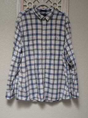 Even Tide men's XXL blue grey plaid shirt double lined button up casual outdoors